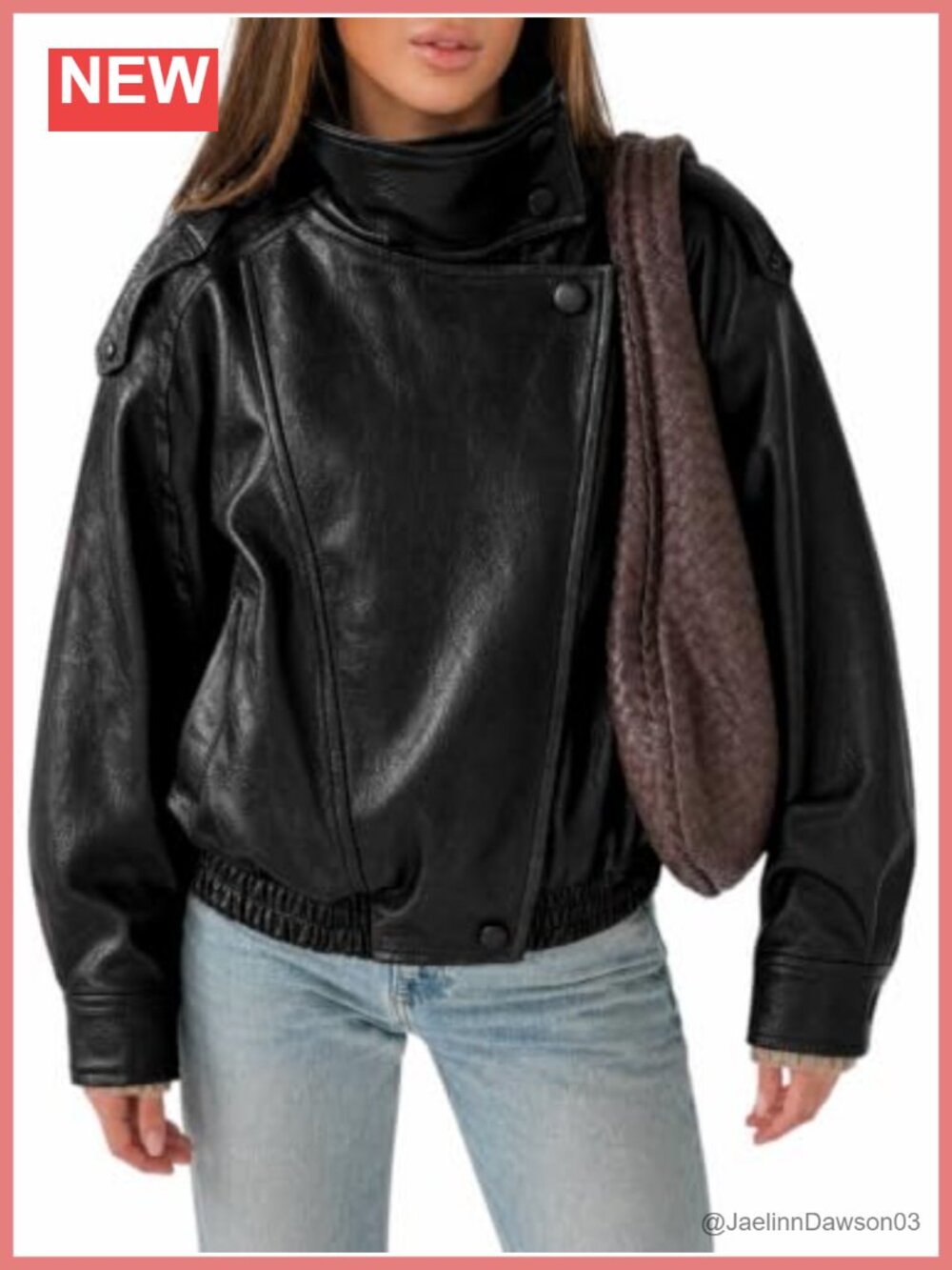 Faux Leather Oversized Zip Up Moto Biker Bomber Jacket Women's